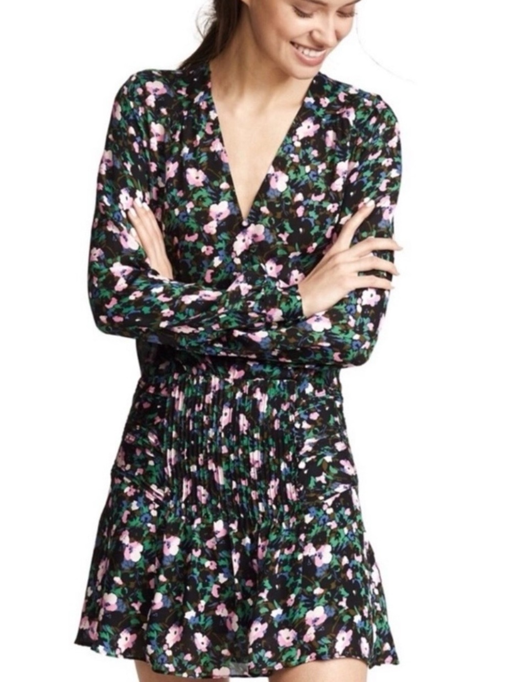 Veronica Beard Naomi 100% Silk Floral Mini Dress | 6 | Ruffle Pintuck